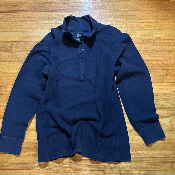 Duluth Trading Co Tops - Duluth Trading Co Womens M Blue  9 Button Henley Mock Neck Ribbed Sweater Shirt